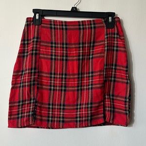 Red Plaid double slit mini skirt